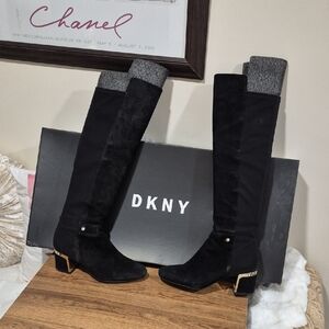 DKNY Women's Black and Gray Knee-High Boots Suede Or Best Offer
